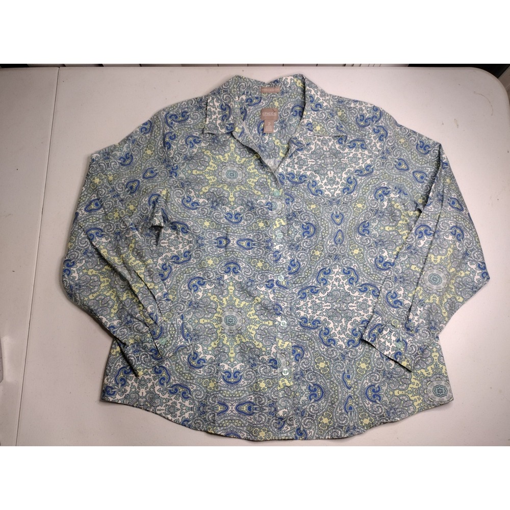 Chicos Paisley Print Button Down Shirt Wrinkle Resistant Women Size 2